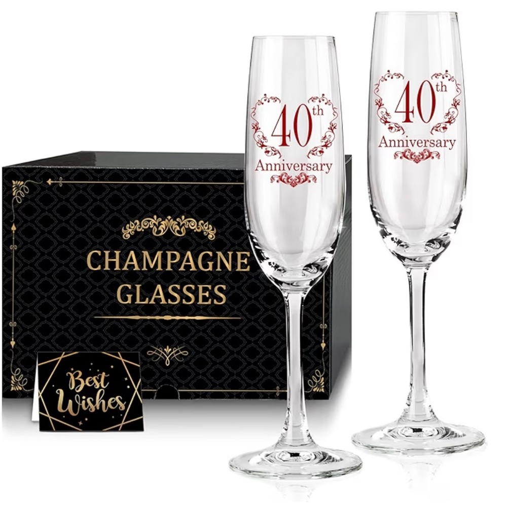 40th Anniversary Champagne Glasses Set -New Never Used